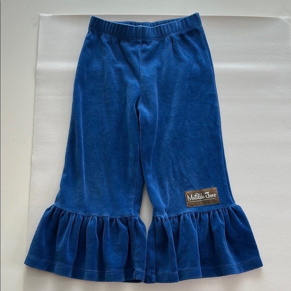Matilda Jane Holiday Magic Big Ruffles Blue Velour Pants Size 4